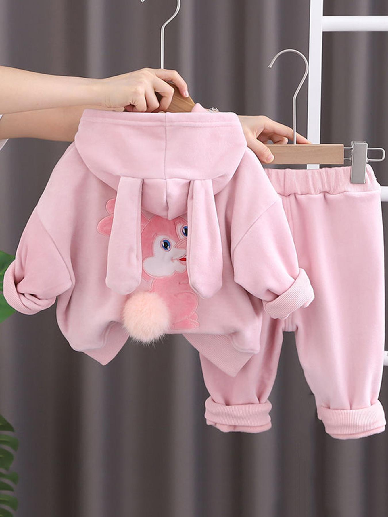 Fashion New Cartoon Embroidered Rabbit Pattern Hoodie and Pants Set Girls - Hooded Design, Perfect Choice Autumn and Winter, Perfect Outdoors