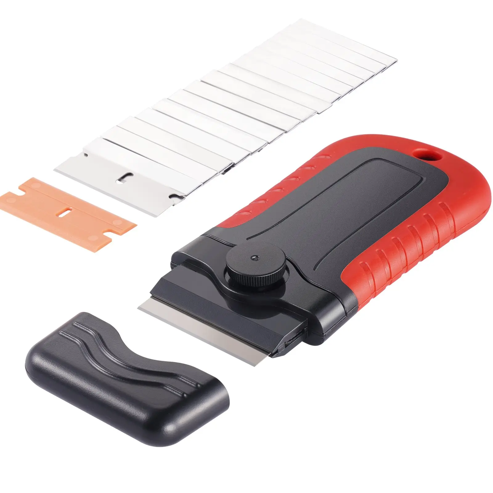 【DealsForYouDays】VEVOR Razor Blade Scraper, 15 Extra Blades, Locking Scraper Tool with Security Cap, Carbon Steel and POM Blades, for Cleaning Labels, Stickers, Decals, Paint from Glass Window Stovetop Cooktop Oven