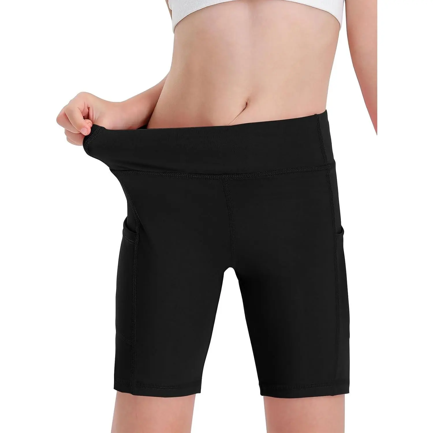 Girls Volleyball Spandex Shorts Kids Athletic Biker Dance Gymnastics Compression Shorts with Pockets