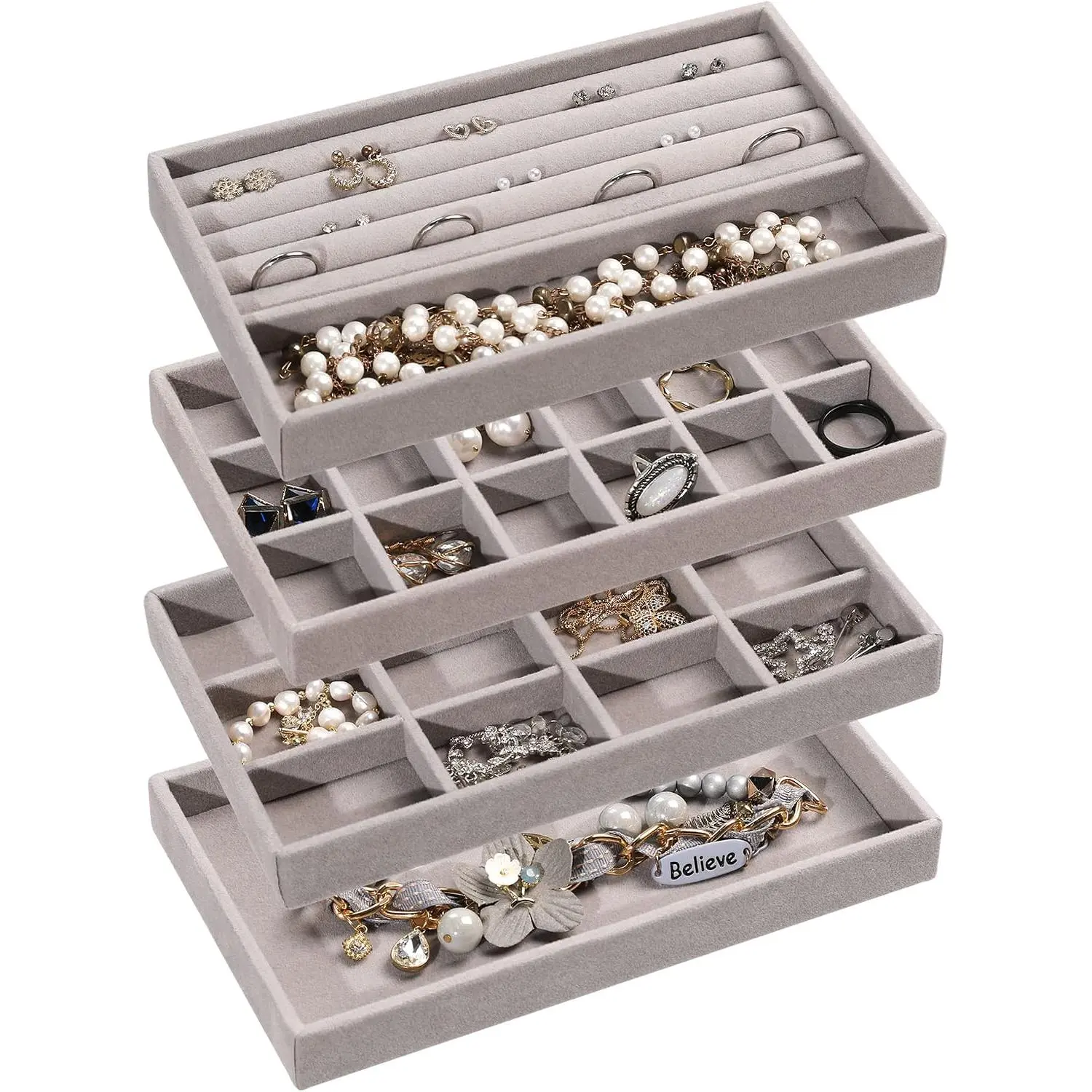 Trays for Drawer,Set of 4  Organizer and Storage |  Material,Earring Holder Organizer,Stackable  Display for ,Drawer Inserts for Rings,Studs,8.3×4.9 inch