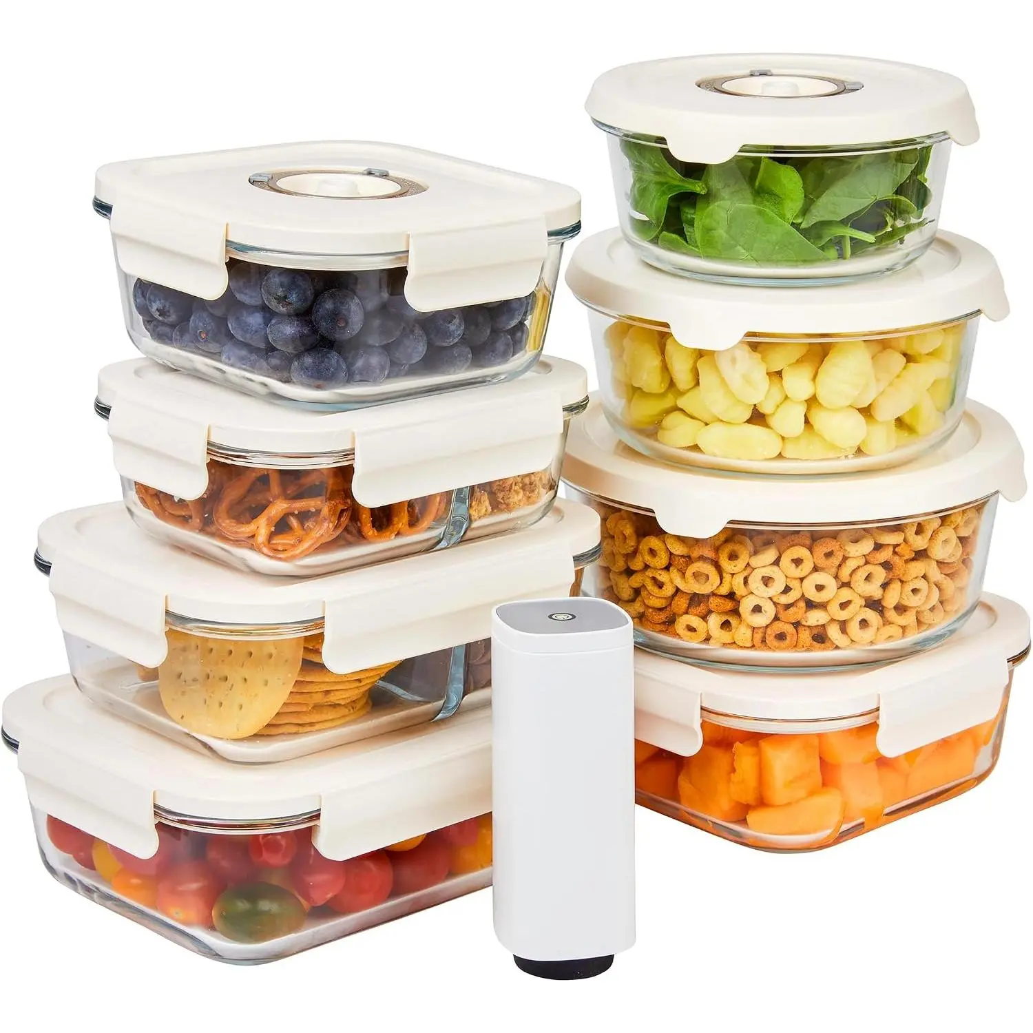 8-Piece Glass Vacuum Sealing Containers Set with Pump, Leakproof, Ideal for Meal Prep, Marinating
