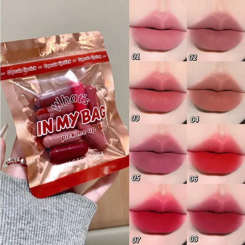 8-Color Capsule Lipstick Set, Mini Matte Lipsticks, Natural Finish, Long-lasting & Non-transferable