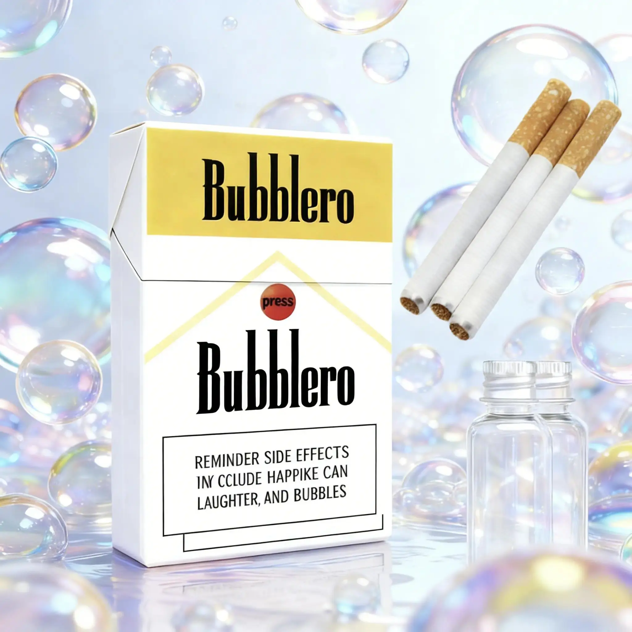 Bubblero Bubble Cigarette Pack Toy Funny Gag Gift for April Fools’ Day & Graduation Season Prank Toy Stress Relief Fidget Reusable Desk Toy for Office Smokers Sensory Pod with Fart Spray Novelty Joke Gift Graduation Party Favor Trick Toy
