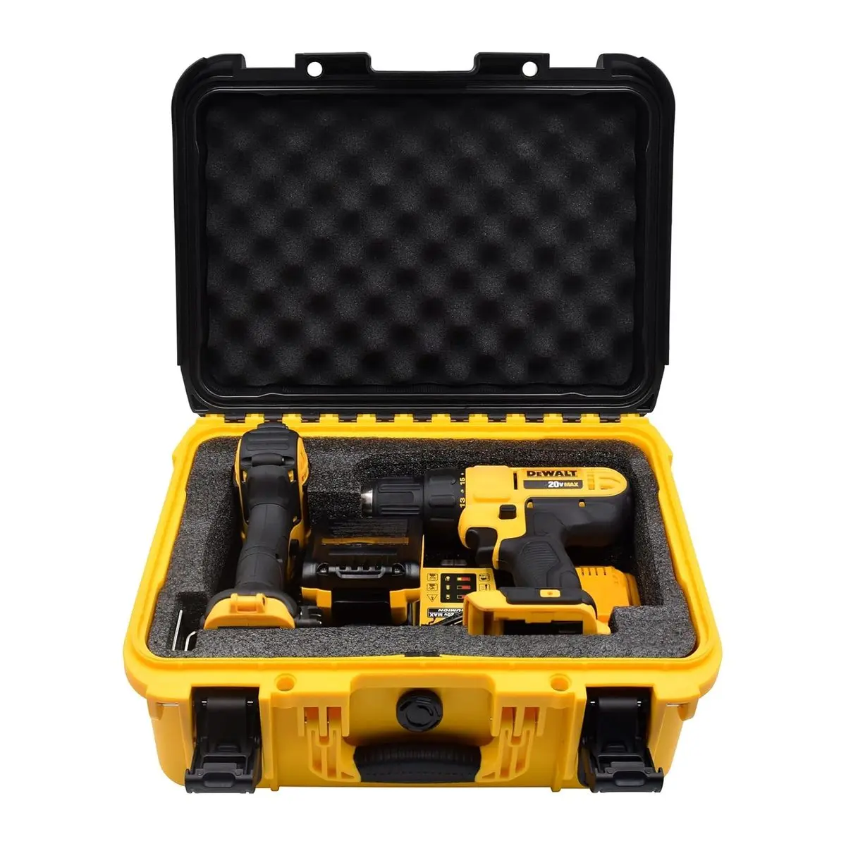 20V Max Cordless Drill Protective Box with Custom Foam Insert, Carry Handle, Durable Protection for Drill, Impact Driver, Battery & Charger (Case Only, Fits 20V Max Tools), Drill Storage