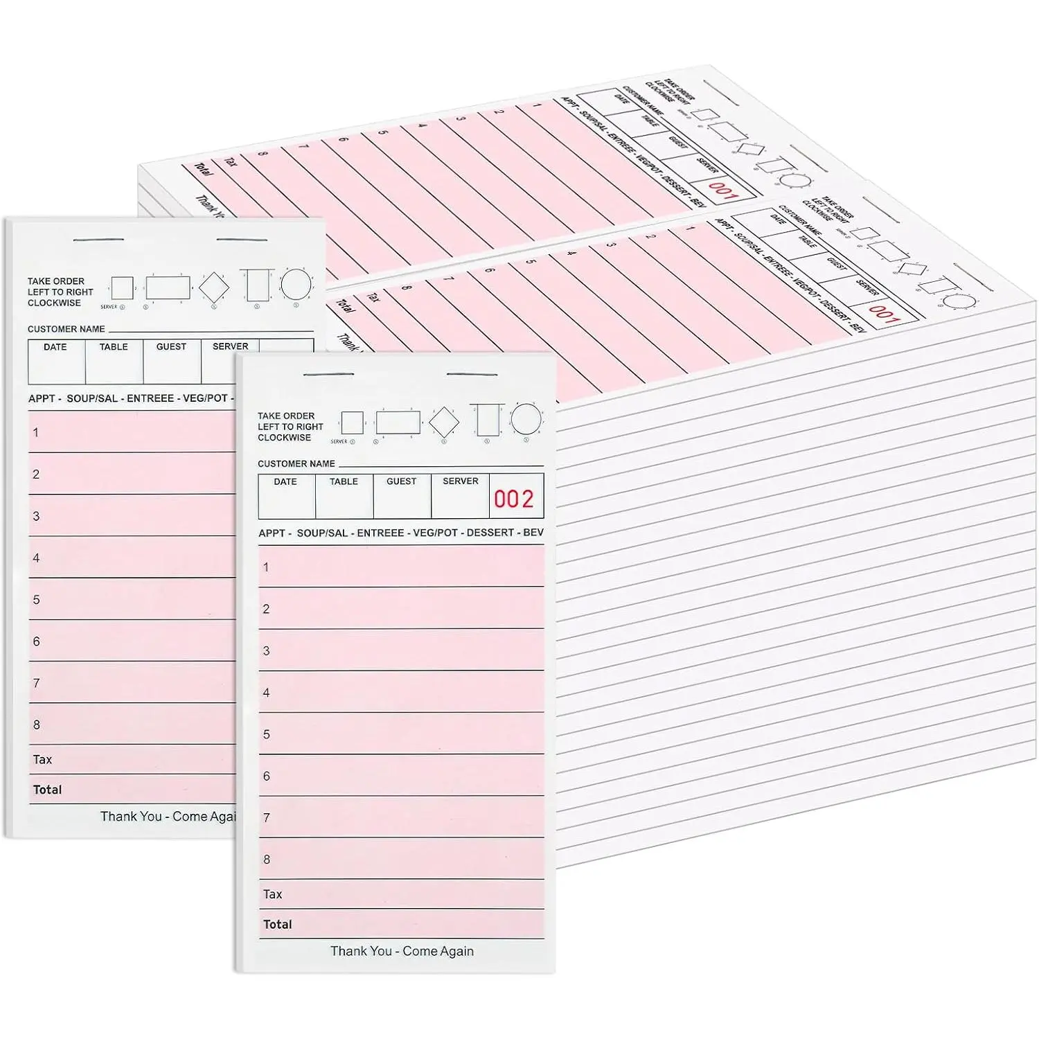 Server Note Pads,  Guest Checks Books for Servers, 6 Pack