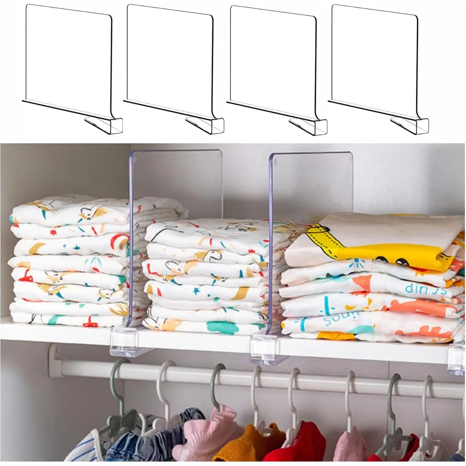 4 Pack Clear  Shelf Divider for Closet Organization - 9.2″ Tall Closet Dividers for  Shelves,Cupboard,Vertical Shelf Separators in Closet for T-Shirt,Purse,Handbag,Sweater Organizer