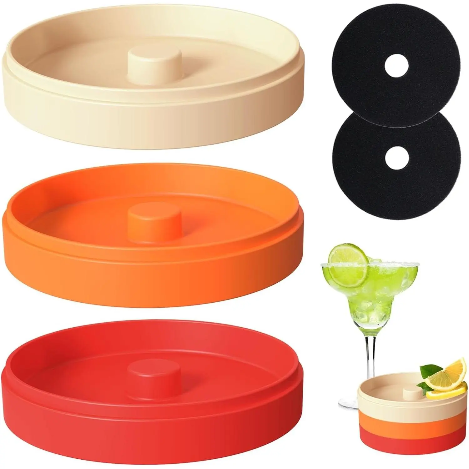 Margarita Salt Rimmer Set, 3-Tier Cocktail Sugar Rimmer Bartender Tool with Salt Box Spice Container, 2 Sponges Included for Margaritas, Bloody Marys and Gimlets