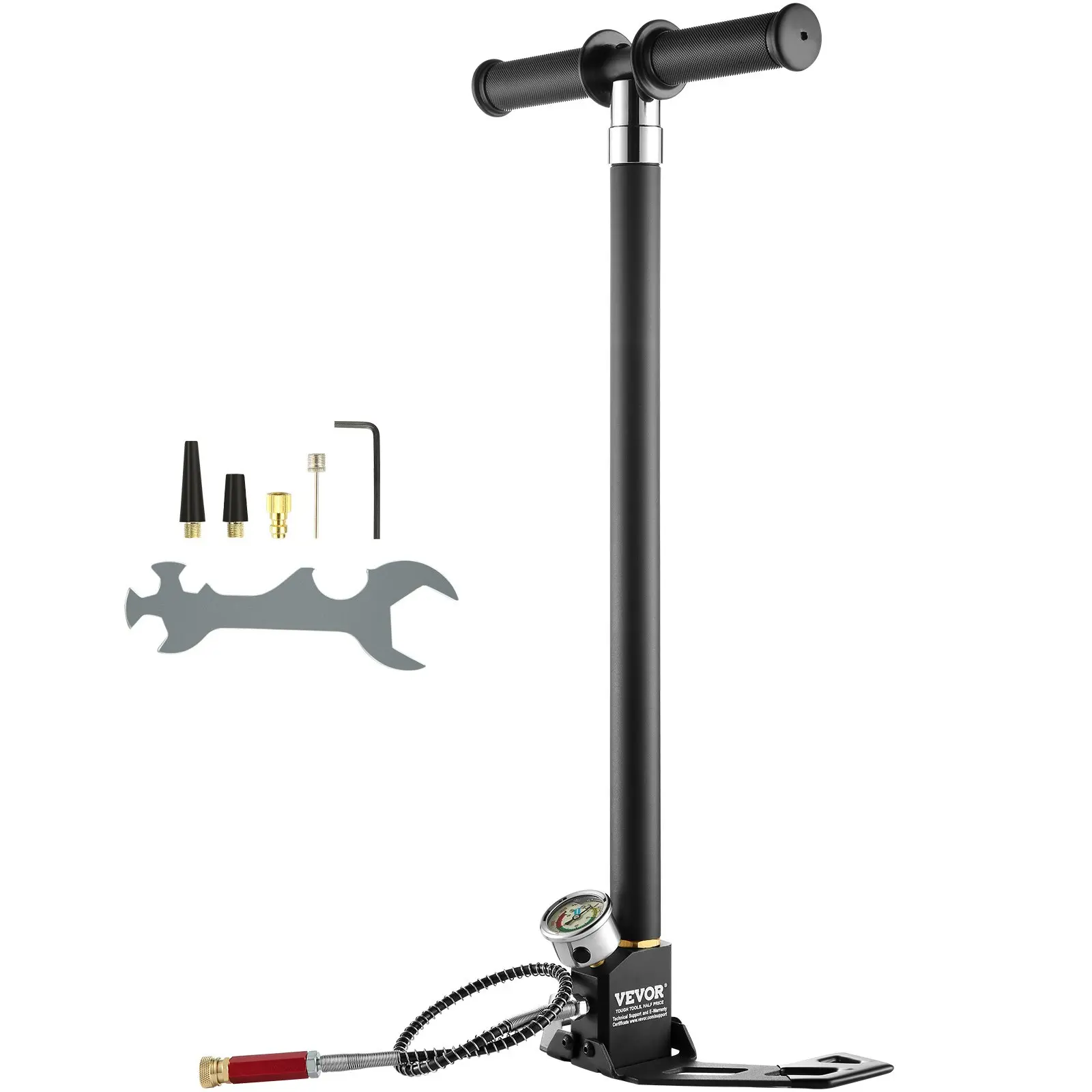 【DealsForYouDays】VEVOR PCP Hand Pump, 4 Stage, 30Mpa 4500 PSI High Pressure PCP Air Rifile Filling Stirrup Pump with Oil-Moisture Filter Pressure Gauge, Stainless Steel for Airguns Scuba Tank Paintball Filling Tire