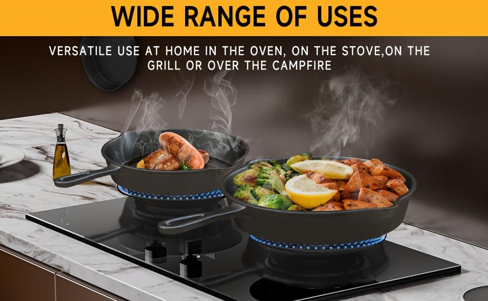 Premium 3pcs Cast Iron Skillet Set - Non-Stick Skillet with Drip Spout, Perfect for Holiday Cooking, RV Use, And Campfire Meals