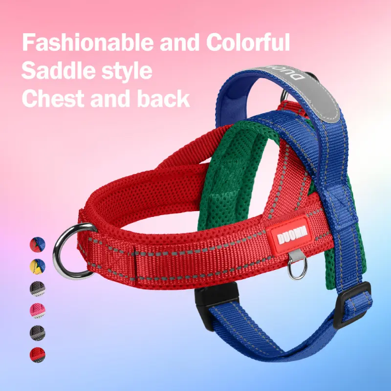 Easy Quick On/Off 3 Tone Contrast Dog Harness, Wide Woven Strap No Choke Saddle Style Pet Vest Harness, Breathable Mesh Walking Chest Strap with Matching Leash for Small Medium Dogs
