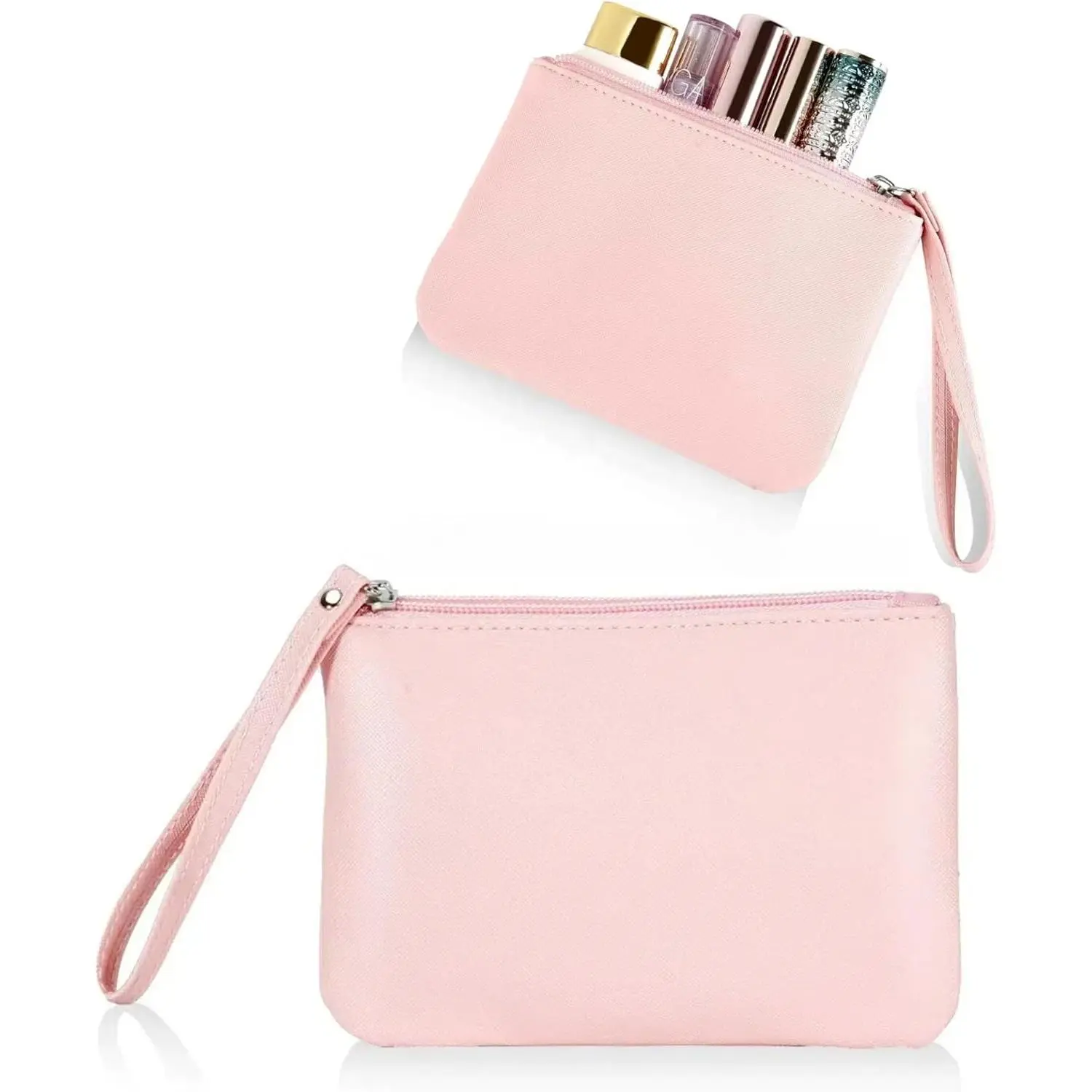 Baby & Maternity Feminine Mini Cosmetic Organizer Wristlet - 4.5x6.5in Stadium-Approved Zipper Pouch, Lipstick/Car Change Coin Holder, Pink Clutch Purse, No Warning Applicable