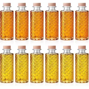 12 Pcs Clear 6 oz/ 200ml Empty Wine for Wine Beverages Drinks Small Whiskey Bottle with T Top Cap for Wedding Oil Vinegar Kombucha Beer Soda(Classic)