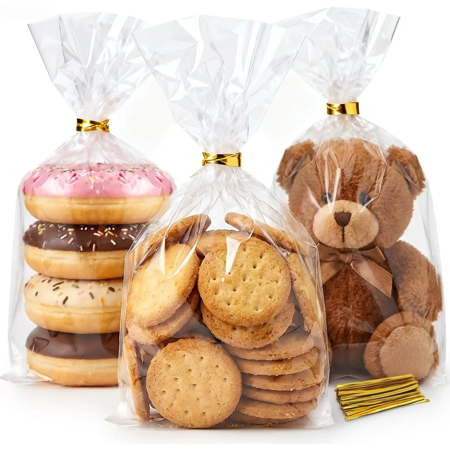 Cellophane  Bags 100 Pack with Twist Ties, 6×10 Inch Clear Cello Bags, -Grade Plastic  Bags for Cookies, Candy, Party Favors.