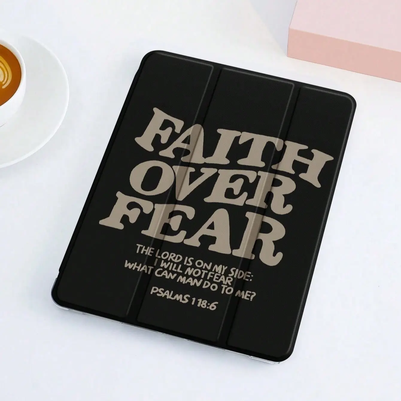 1pc Black Base Retro Bold Faith Quote Print TPU Tri-fold Tablet Case, Protective Tablet Cover, Foldable with Stand, Snap Closure, Pencil Slot & Auto Sleep, for iPad 10.2(7/8/9 Gen), Air3/10.5, iPad10/11, iPad5/6/Pro9.7, Air1/Air2, Air4/Air5/Pro11 inch