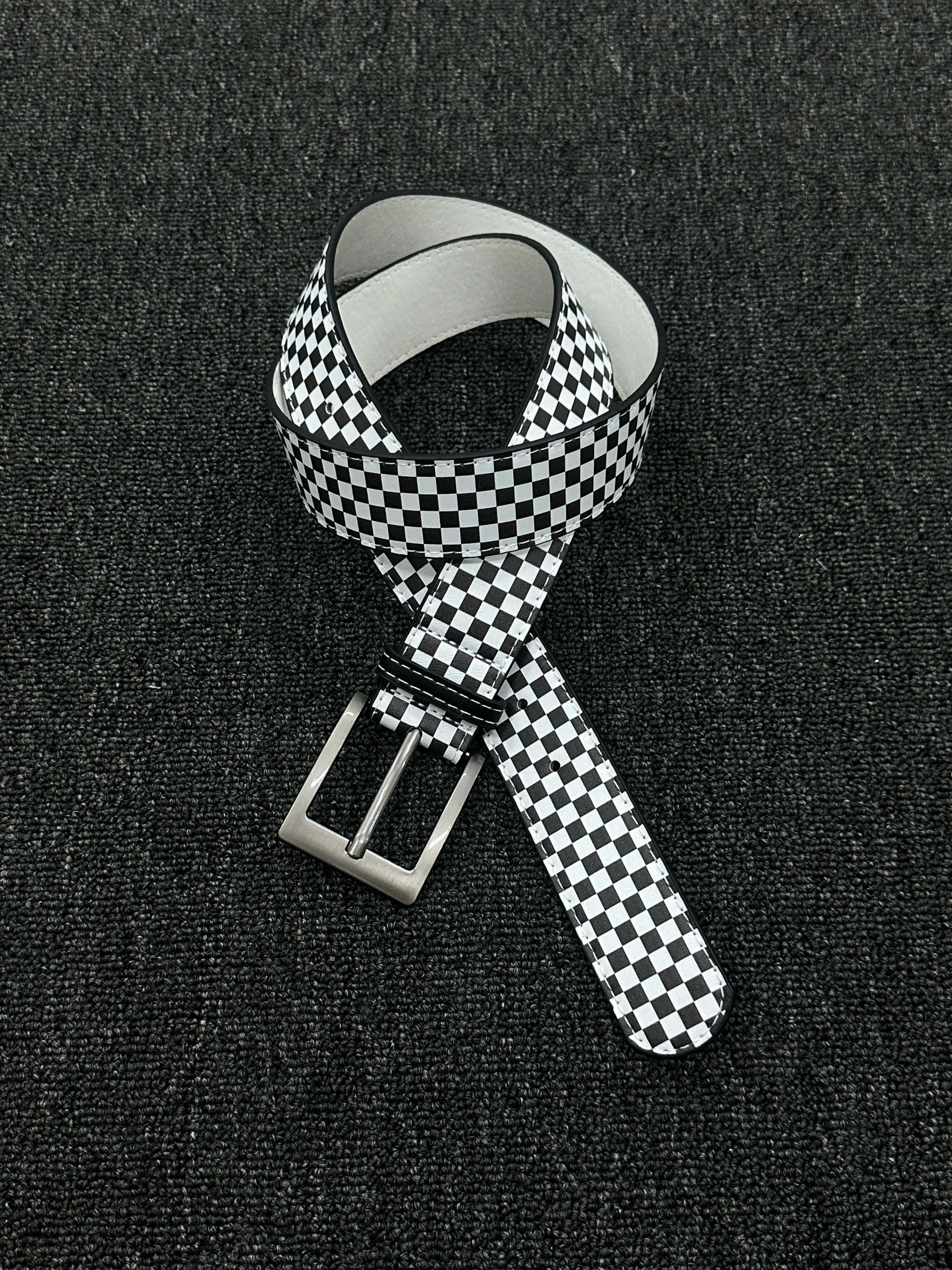 Checkered Print Belt, Punk Style PU Leather Belt, All Seasons Fashion Accessory, Streetwear Gothic Belt, Versatile Trendy Waistband, Unisex Statement Belt
