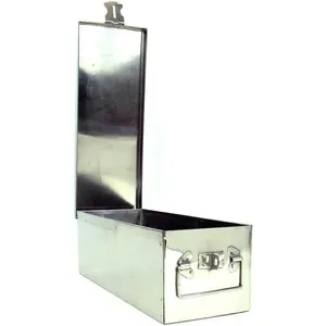 Lock Box with Key Lock - Sturdy Build Durable Metal Storage Chest with Folding Handle, Stackable Design, 1 Count (Pack of 1), 12x4x4.75 Inches for Securing Pet Valuables (Silver)
