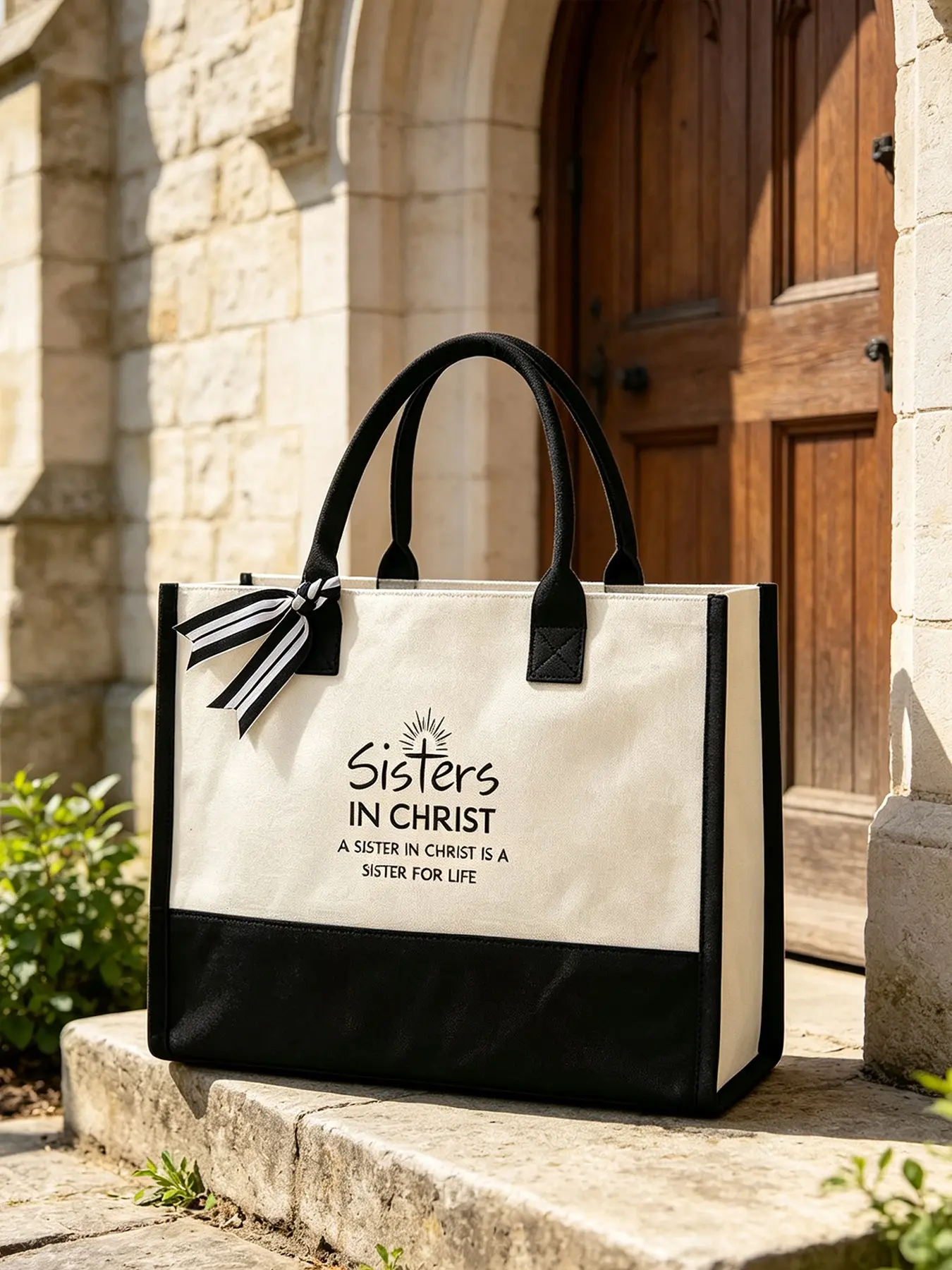 New 'sisters in Christ' Print Tote Bag, Fashionable Handbag, Large Capacity, Ideal for Weddings, Birthdays, Beach, Gifts