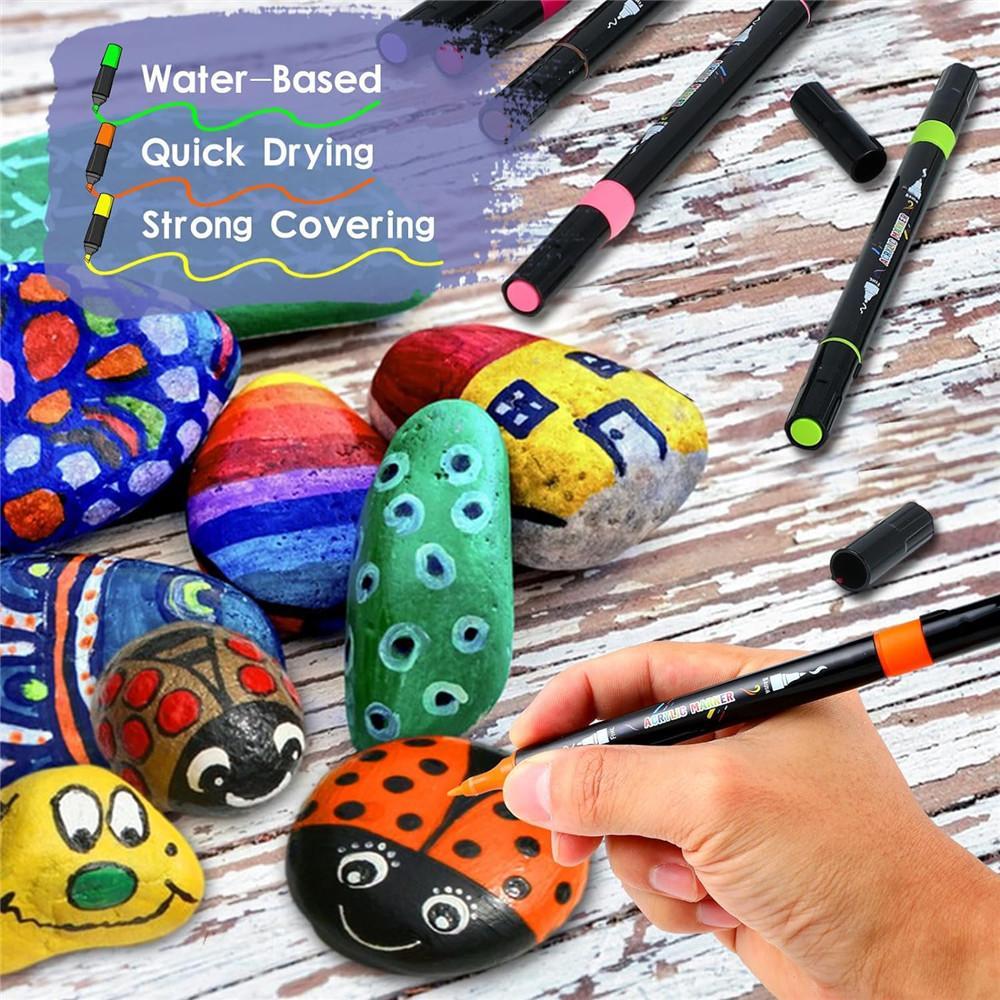 Double Head Acrylic Paint Marker, 1 Set Glass Album Ceramic Art Coloring Pen Set, Coloring Markers, Graffiti Markers, Professional Painting Set, Acrylic Drawing Markers, Summer Gifts