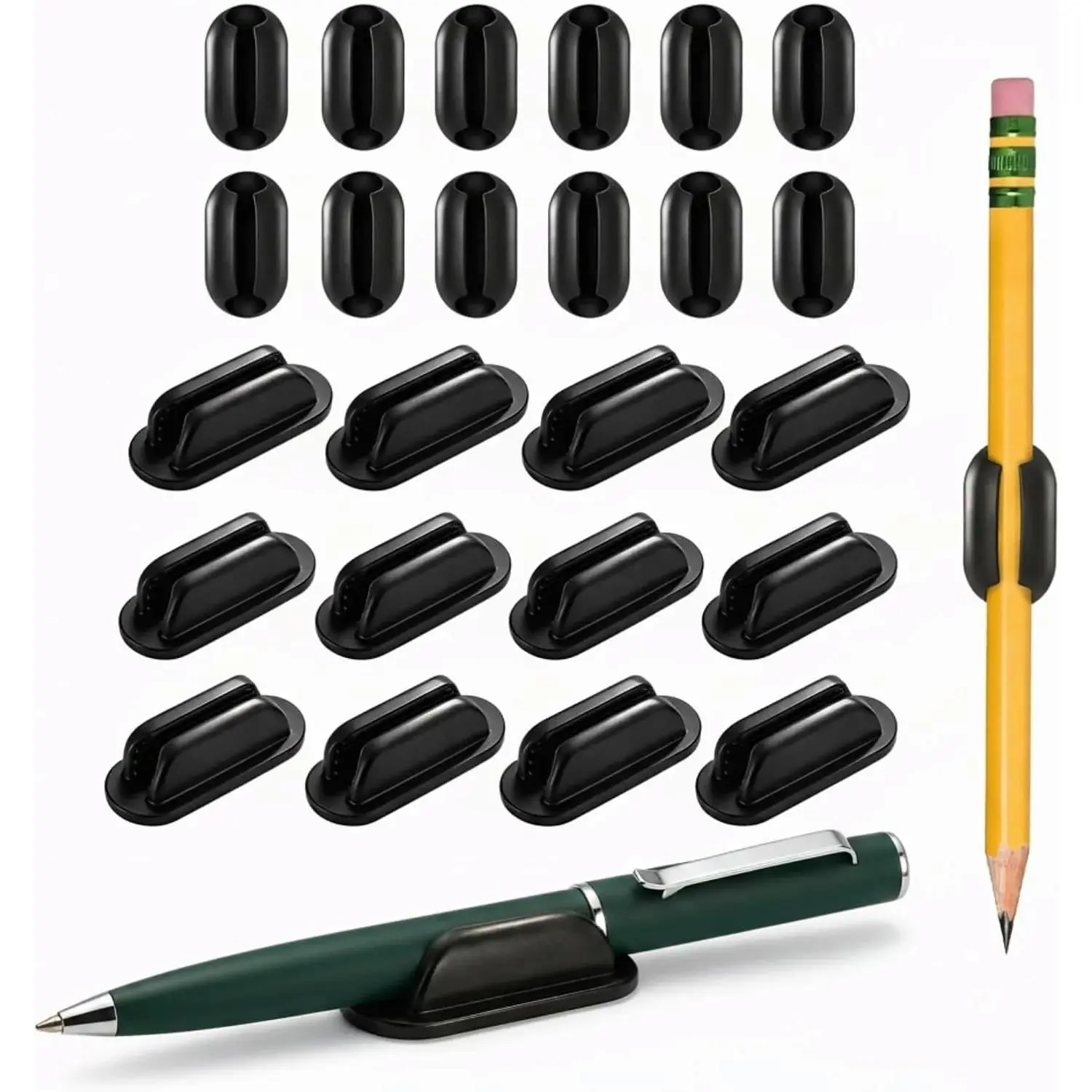 24 Pack Adhesive Pencil Holders for Desk, Silicone Pen Holder,Black | Small and Large Flexible Pens Holder for Wall,Clipboard,Marker,Office Desk Organizer ,Teacher Classroom Must Haves Supplies