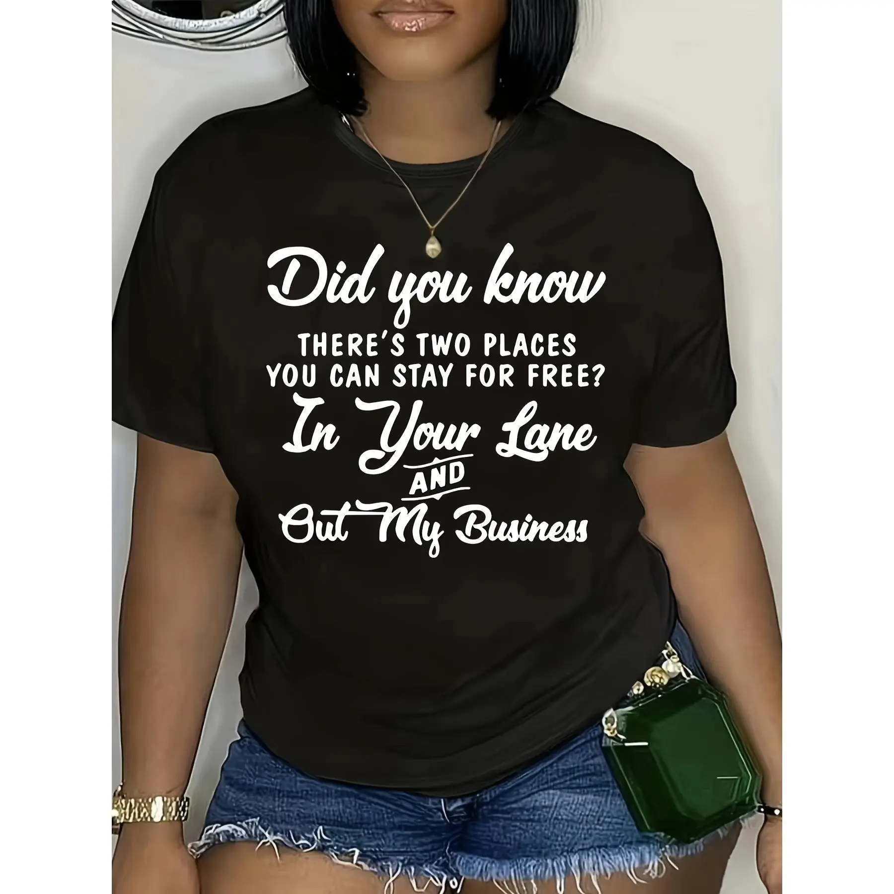Plus Size Did You Know Print T-Shirt, Casual Crew Neck Short Sleeve T-Shirt, Women's Plus Size Clothing,back to school,back to school shopping