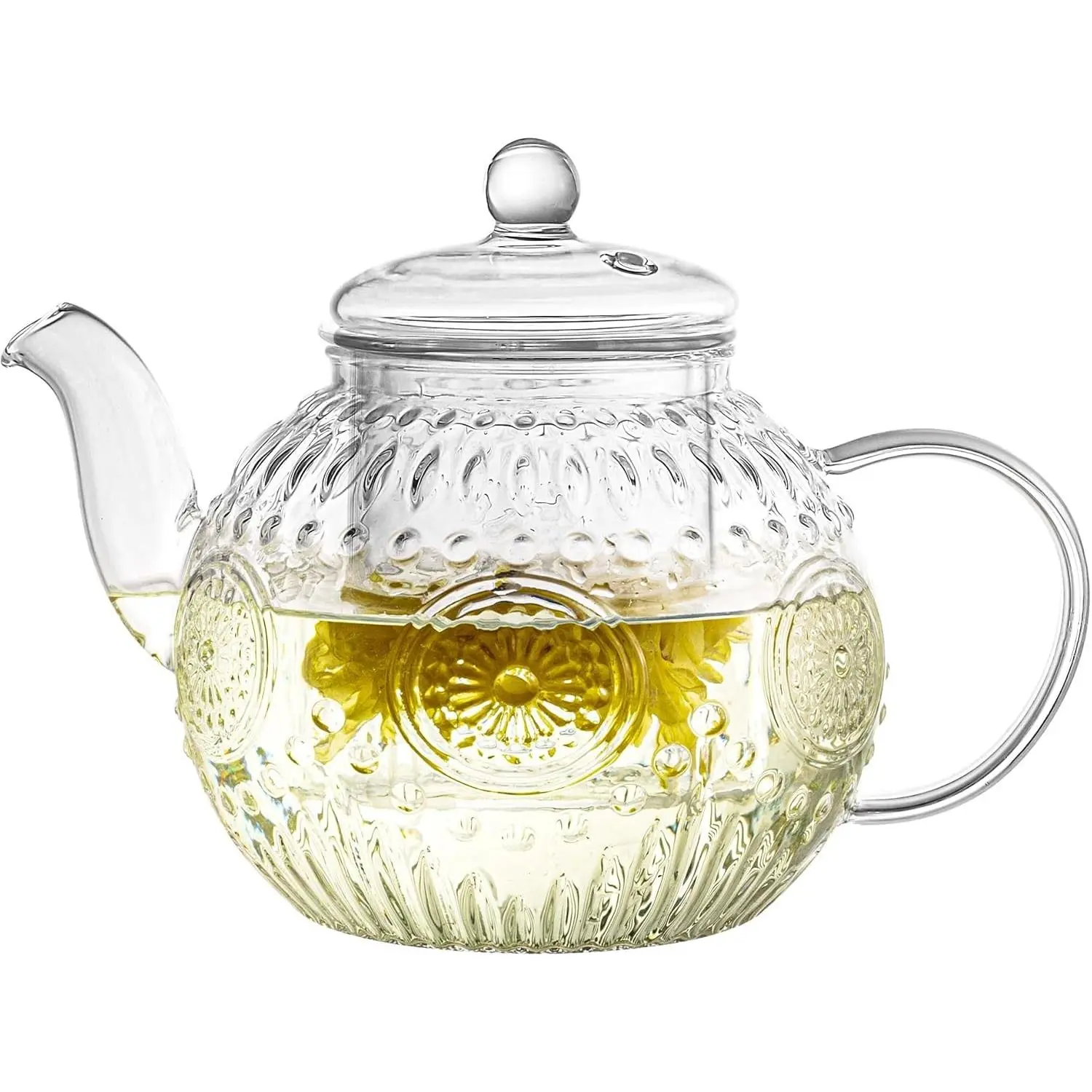 Vintage Borosilicate Glass Teapot 32OZ/1000ml, Stovetop Safe Tea Kettle with Removable Infuser for Blooming & Loose Leaf Tea