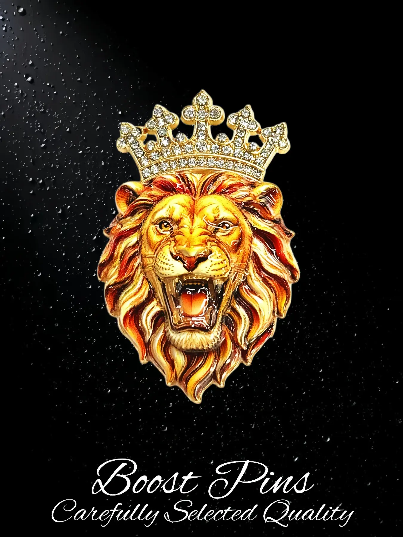Crown Lion Head Enamel Brooch Shiny Rhinestone Animal Lapel Pin Vintage Style Badge Fashion Outfit Accessory Luxury Decorative Jewelry Elegant Daily Ornament Unique Gift For Men Women Coat Suit Royal Theme Accessory