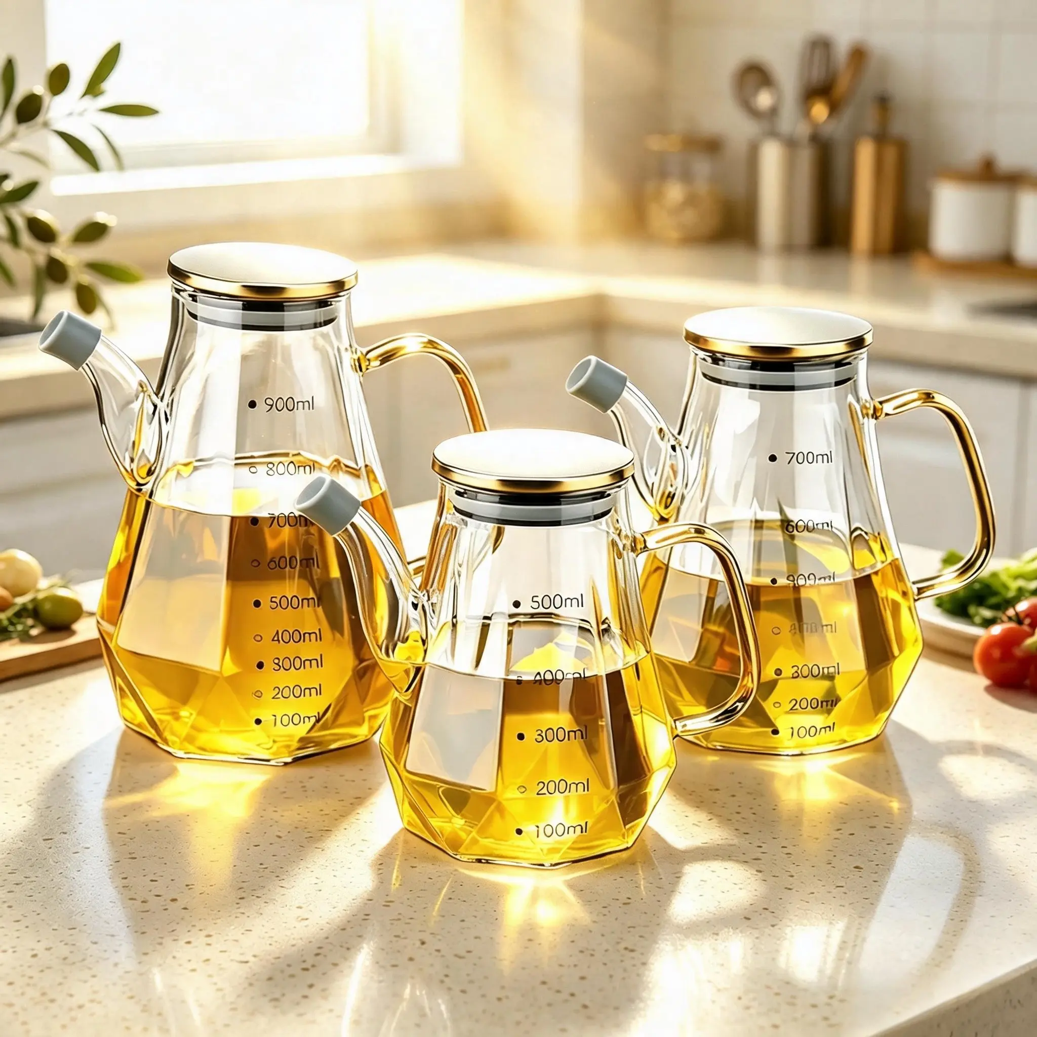 Viral Aesthetic Clear Diamond Shaped High Borosilicate Glass Oil Dispenser, Food Grade Lead Free BPA Free Leak Proof Drip Free Easy Pour, Heat Resistant Dishwasher Safe Decorative Kitchen Tool for Cooking Baking Frying Salad Dressing Olive Oil Vinegar BBQ