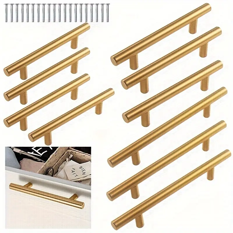 20-Piece Set Gold Long Cabinet Door Handles, Kitchen Hardware Door Handles Interior, Metal Cabinet Door Handles, Includes Matching Screws, High-Integration Furniture