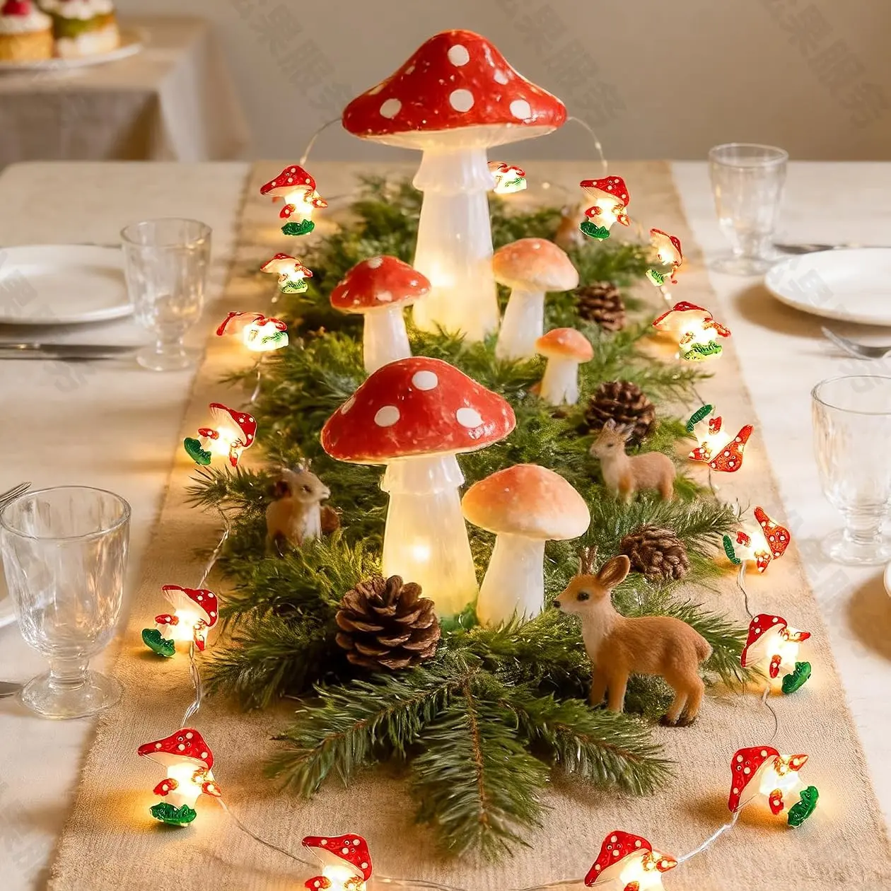 10ft 30 LED Christmas Easter Standing Mushroom Light Decoration, Battery Operated (without batteries) Cute Mushroom Lights for Christmas Tree, Bedroom, Party, Wedding, Holiday Decoration