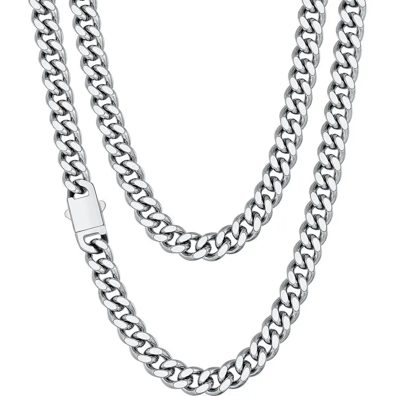 Silver Tone/Black/14K Gold Plated Chain Necklace for Men, 5mm/6mm/7.5mm/8mm/9mm Stainless Steel Cuban Link Chain Necklace, Men's Chains 18-28 Inch Jewelry Gifts