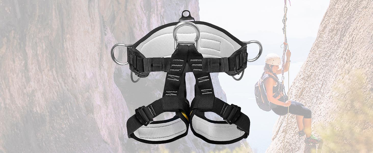 AGS X XBEN Thicken Climbing Harness, Protect Waist Safety Harness Gear, Wider Half Body Harness for Roofing Fire Rescuing Rock Climbing Rappelling Tree Climb