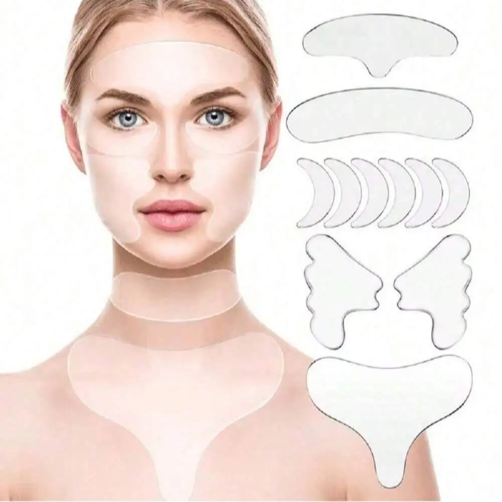 1-16pcs Reusable Silicone Wrinkle Patches, Overnight Smoothing Facial Strips, for Face, Neck, Chest, Forehead, Frown Lines, Crow’s Feet, Smile Lines, Cleavage