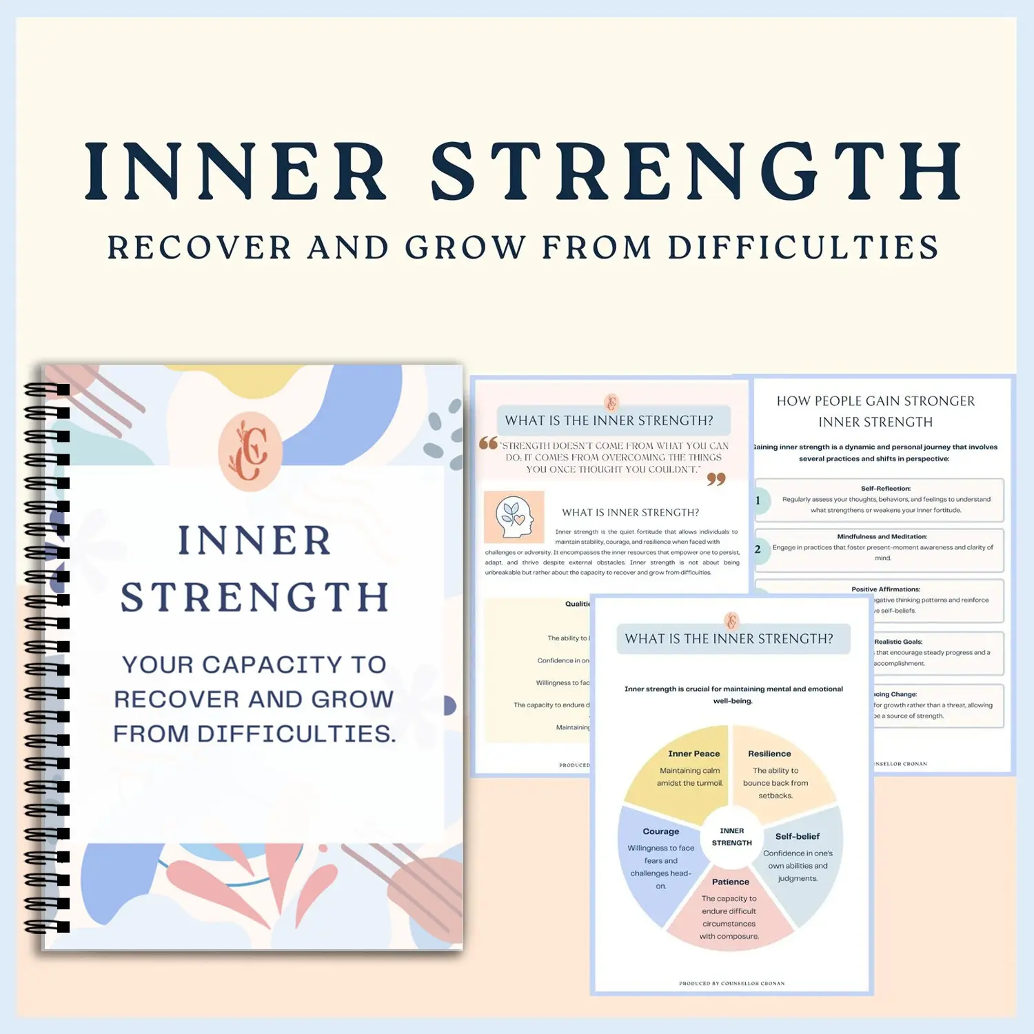 Inner Strength Psychology Practice Book, Guided Questions, Emotion Reflection, Record Setbacks, Boost Potential, Reduce Anxiety and Insecurity