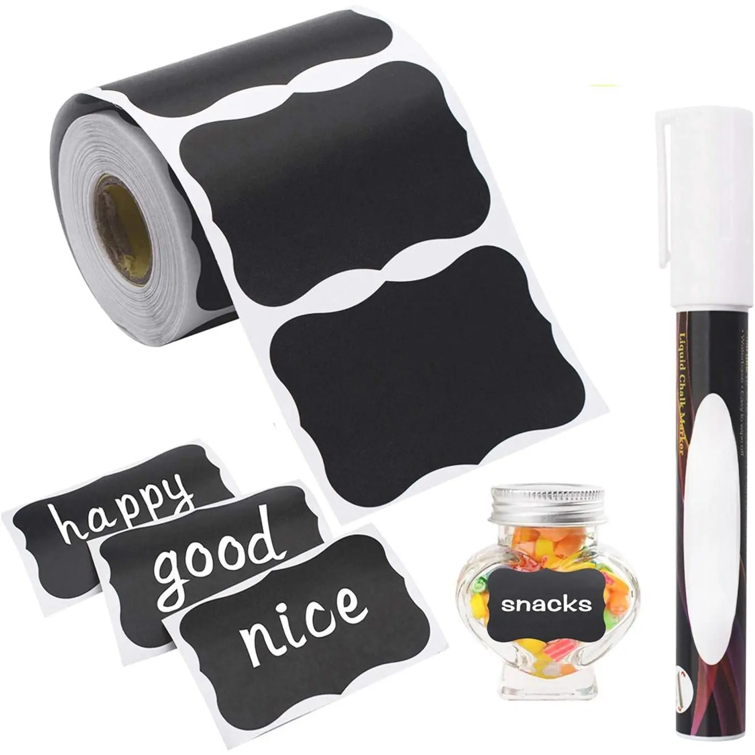 Chalkboard Labels-180pcs   Blackboard Stickers with 1 Liquid Chalk Marker for Mason Jars, Parties Decoration, Craft Rooms, Weddings, Storage, Organize Your  & Kitchen