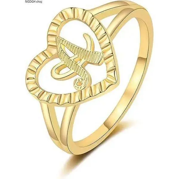Engraved Heart-Shaped Ring with Arabic Calligraphy, Gold-Plated Stainless Steel Band with a Polished Finish, Cultural Jewelry for Everyday Wear