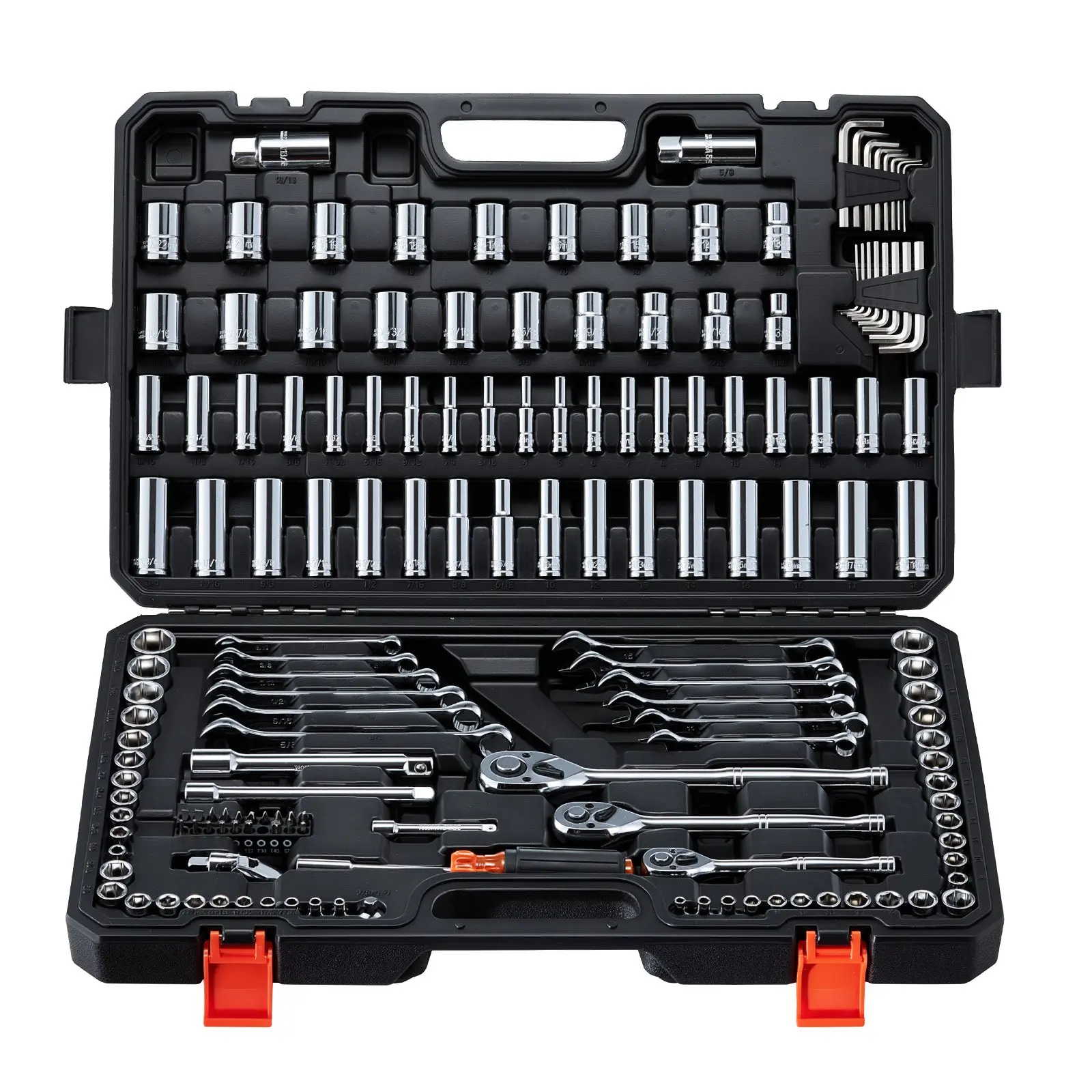VEVOR 159-Pcs Complete Hardware Kit (23.20 lbs) - 1/4 in, 3/8 in, 1/2 in Drive SAE/Metric Sockets, Wrenches, Screwdriver Bits, Accessories with Storage Case for Mechanics, DIY Projects - Hardware Set, Maintenance Tool Kit, Mechanic Tools Toolkit