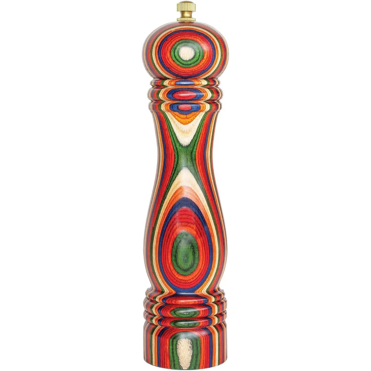 Marrakesh Wooden Pepper Grinder, Colorful 8-Inch Pepper Mill | Refillable manual design with adjustable stainless steel mechanism. Vibrant layers of color bring fresh pepper to the table.