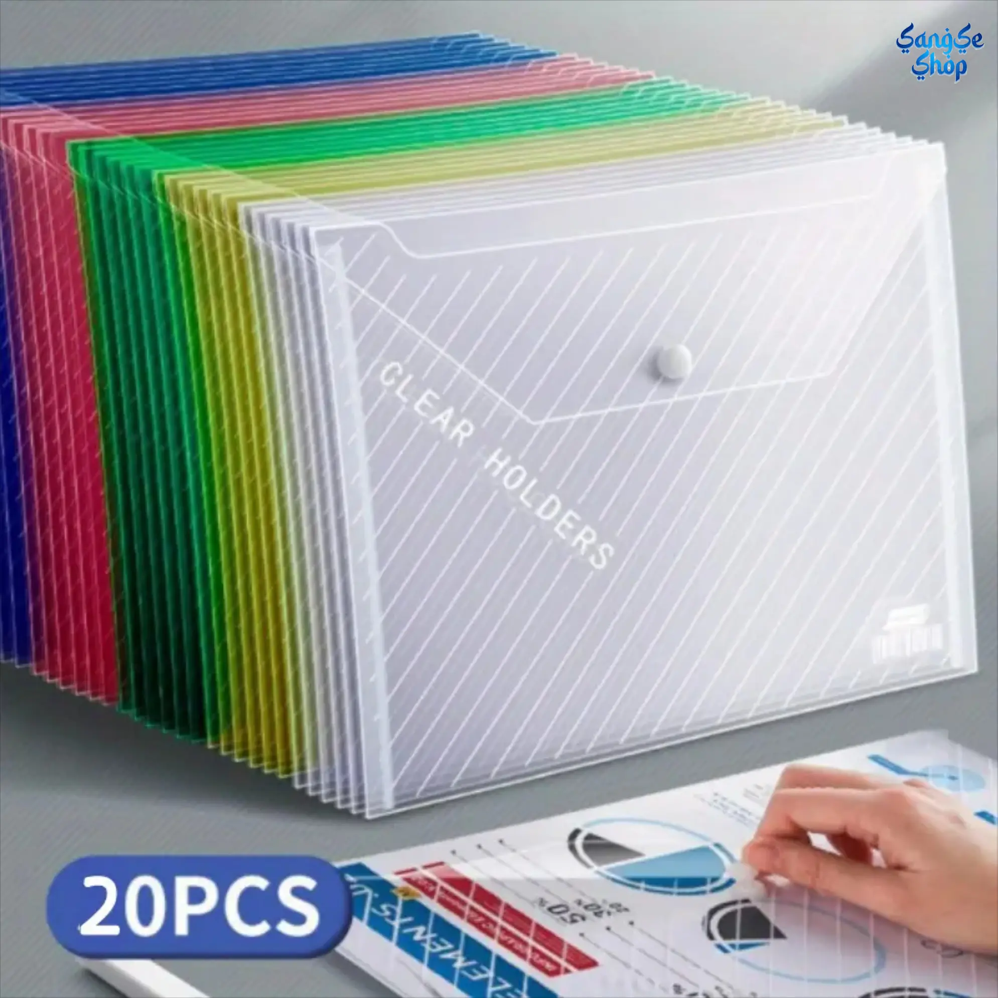 20pcs Clear A4 File Bags with Button Closure - Durable PVC Document Organizer for Office and School Use Colorful Transparent File Jackets Portable Storage Solution for Papers Bills Receipts and Documents