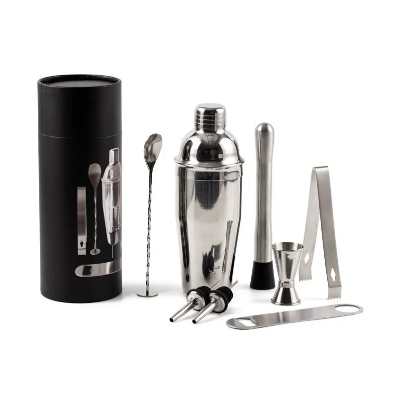 8 Piece Cocktail Shaker Set, Stainless Steel Bar Tools Utensils, 750ML Round Bucket, Perfect for Bartenders, Essential Drink Mixing Kit