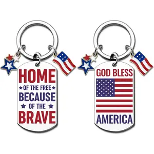 American Flag Engraved Metal Keychain, Red White Blue Patriotic Key Ring, 4th of July Memorial Day Veterans Day Decor, God Bless America Themed Accessory, Ideal US Citizenship Patriotic Gift for Men Women