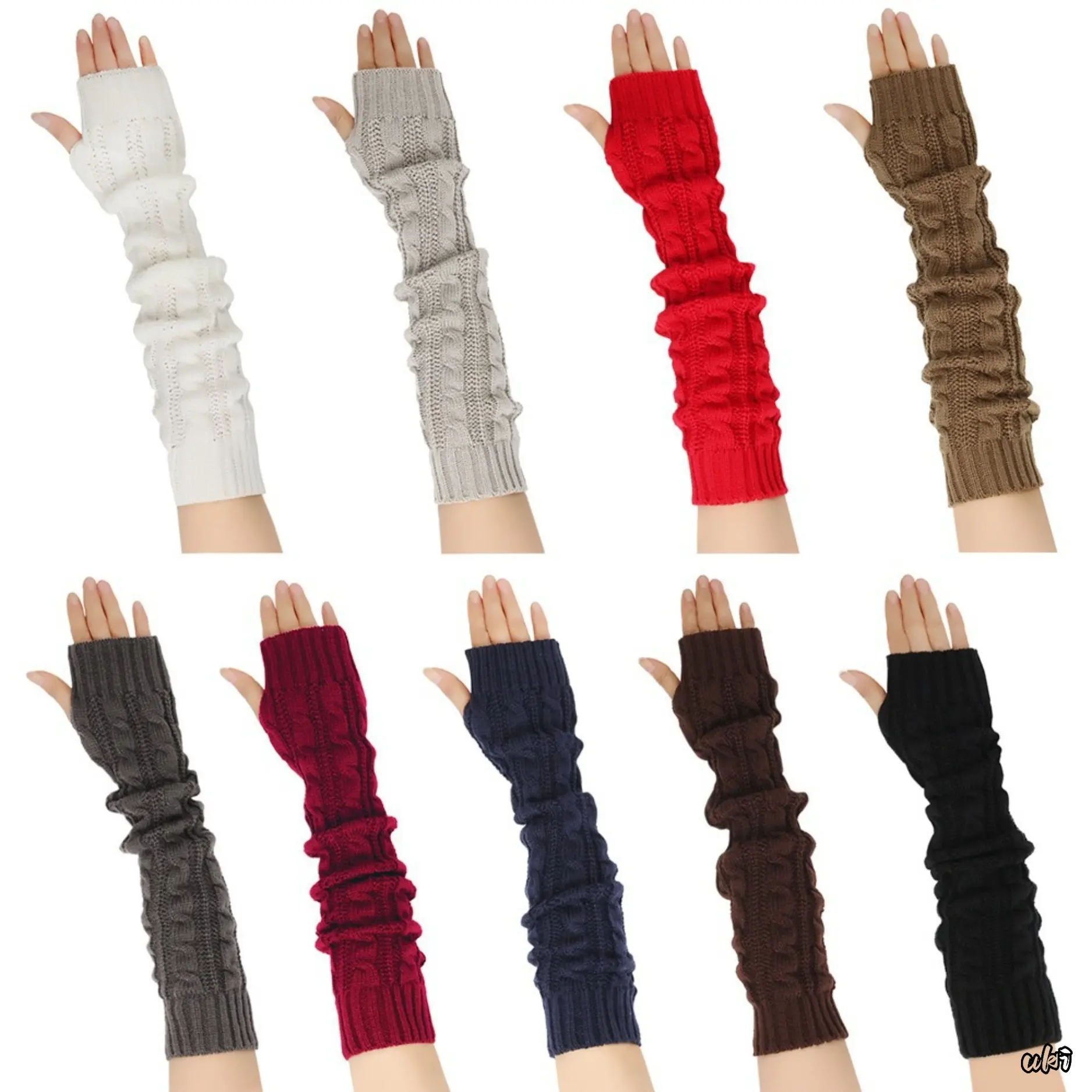Unisex Long Wool Knit Arm Warmers, Thermal Half-Finger Sleeves with Stretch, Touch Screen Compatible for Winter Cycling and Office Typing, Multi-Size, Sporty Sports Clothing Sets, Sport Ready