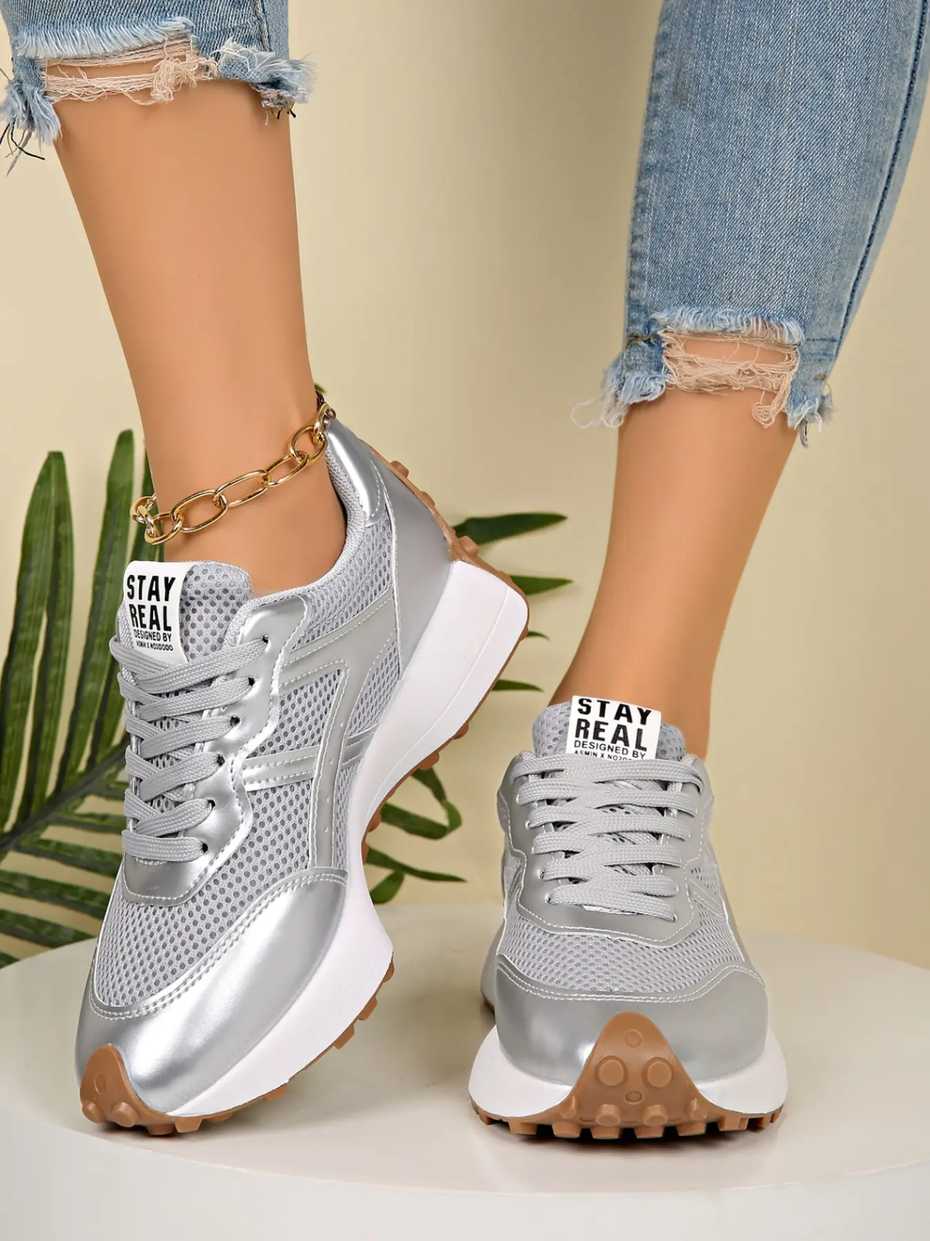 Women's New Spring Autumn Casual Shoes, Sneaker, Comfortable Agony Shoe, Fashion Versatile, Breathable Mesh, All Season Wear, Low Ankle Height