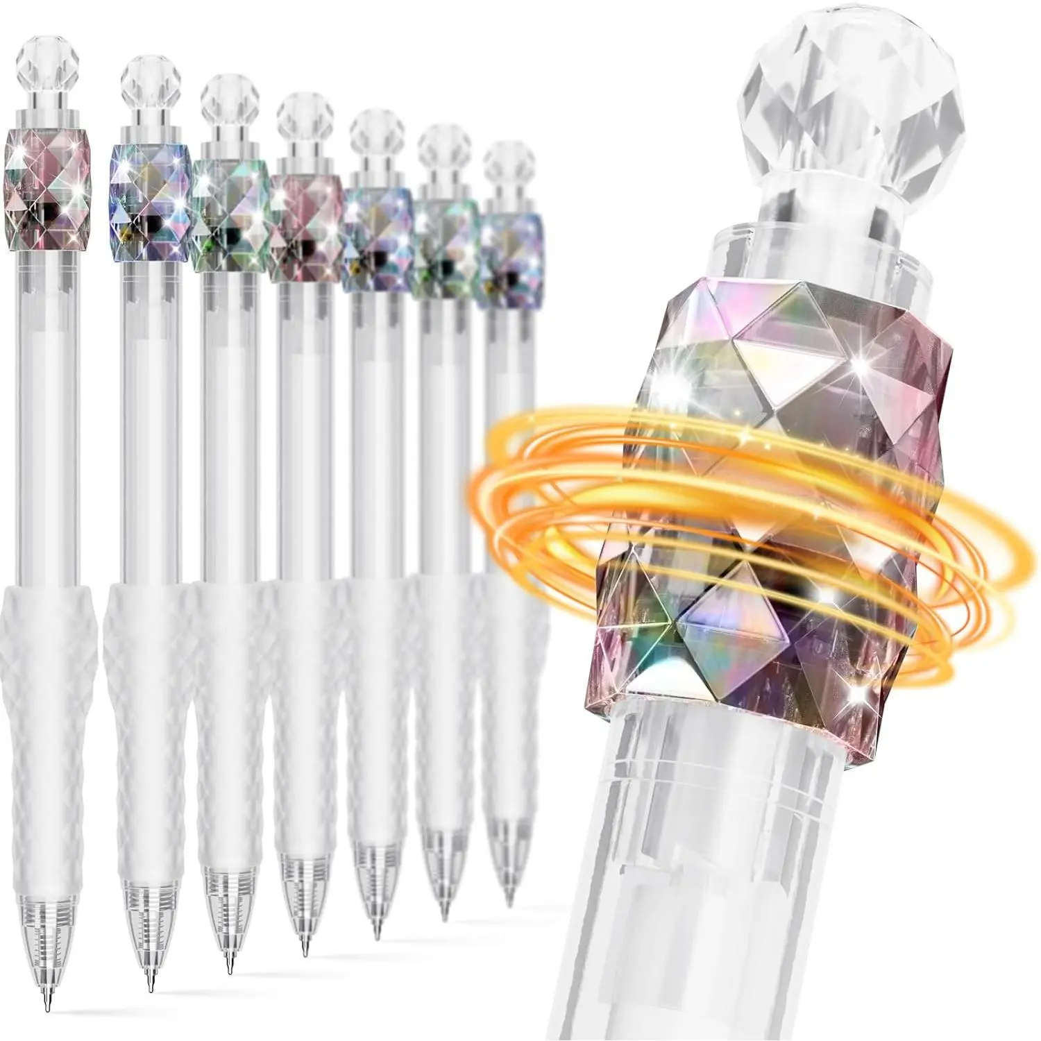 8-Pcs Fidget Rotating Gel Gift & Handwriting Pens for Friends - 0.7mm Fine Point Tips, 360° Rotating Tip, Ergonomic Wave Anti-Slip Rubber Grip, High Flash Aesthetic, Quick-Dry Smooth Writing, School Supplies