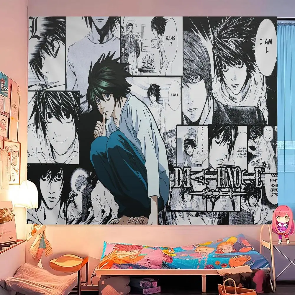 Death Note Manga Panel Wall Tapestry - Accent-Color L Character Art, Room Decor for Psychological Thriller & Shonen Anime Fans