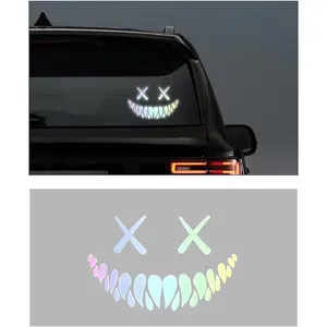 Reflective Smile Demon Car Sticker, Funny Cool Devil Smiley Car Decal Rear Windshield Bumper, Auto Waterproof Demon Smile Sticker Car Truck SUV, Universal Car Accessories (Colorful)
