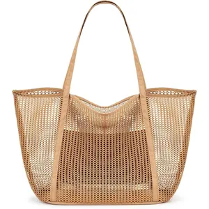 KALIDI Upgrade Version Beach Mesh Tote Bag MAX 27L Large capacity,Shoulder Bag Nylon Hobo Women Casual Foldable Beach Picnic