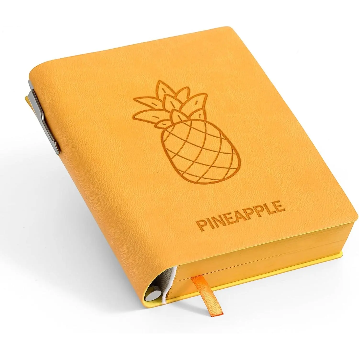 Thick Blank Journal Notebook 400 Pages With Pen Holder ,100gsm Thick Color Paper Fruit A6 Unlined Plain Sketchbook ,No Lines Notebook Soft Leather Unlined Pocket Blank Notebook For Women Drawing Book Memo Writing Sketch Diary 3.9 × 5.5 (Pineapple-Yellow)