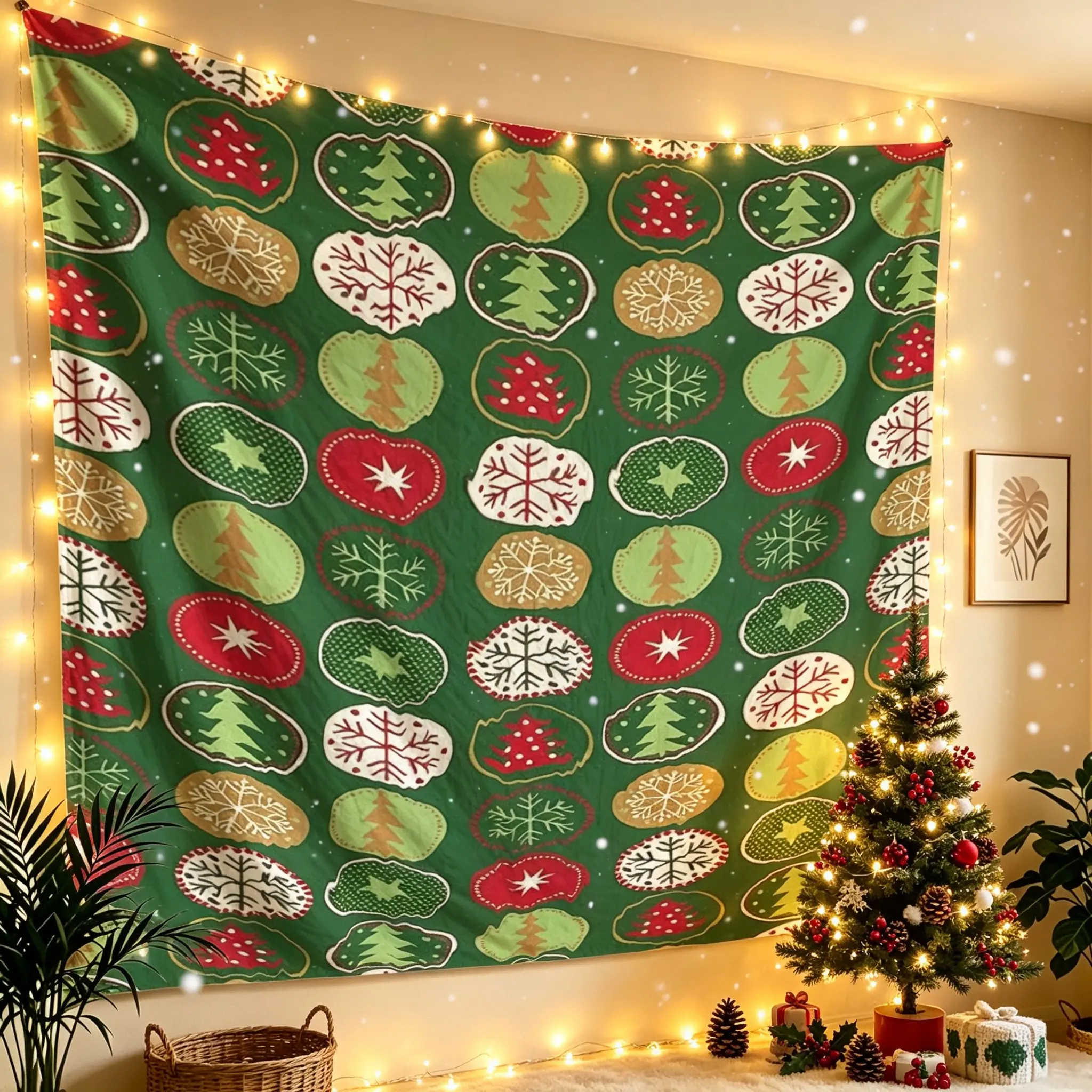 1Pc Vibrant Santa Christmas Tapestry, Colorful Digital Print Wall Hanging As Festive Wall Blanket, Eye‑Catching Tapestries For Holiday Lovers, Great Backdrop Decor For Living Room & Party Space, Brings Joyful Lively Christmas Festive Atmosphere