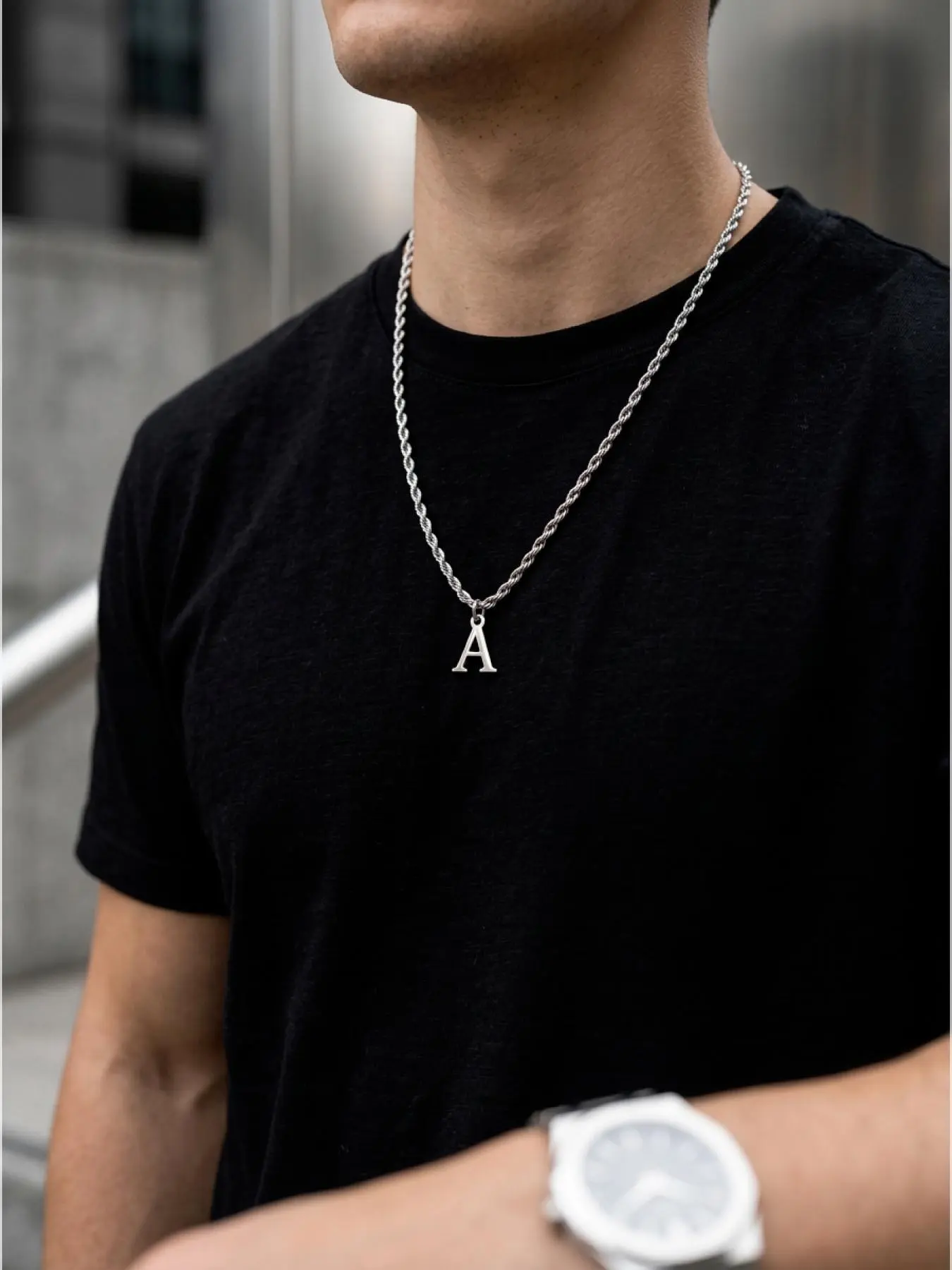 Men's Silver Initial Pendant Necklace A simple, classic, and casual style suitable for all seasons; an exquisite initial necklace and a durable, stylish accessory.