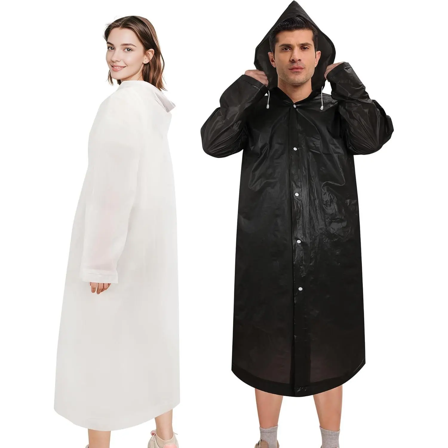 Unisex Hooded EVA Rain Ponchos (2 Packs) - Drawstring, Full Body Cover Raincoats for Rainy Days, Camping Hiking, Adult Waterproof Clothes